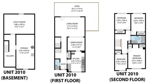 Floor plan for 3 beds, 2 baths, 1906 sqft